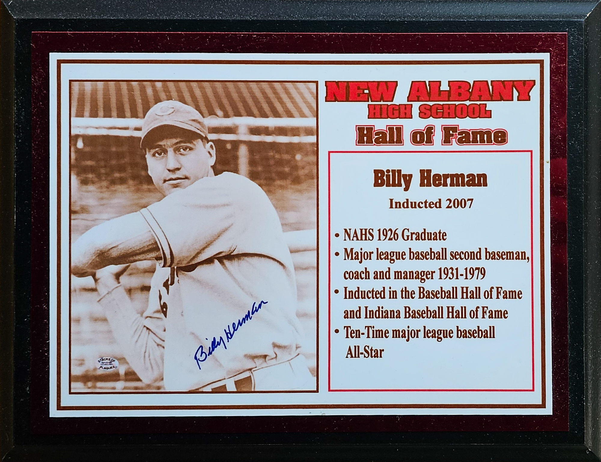 Billy Herman NAHS Plaque
