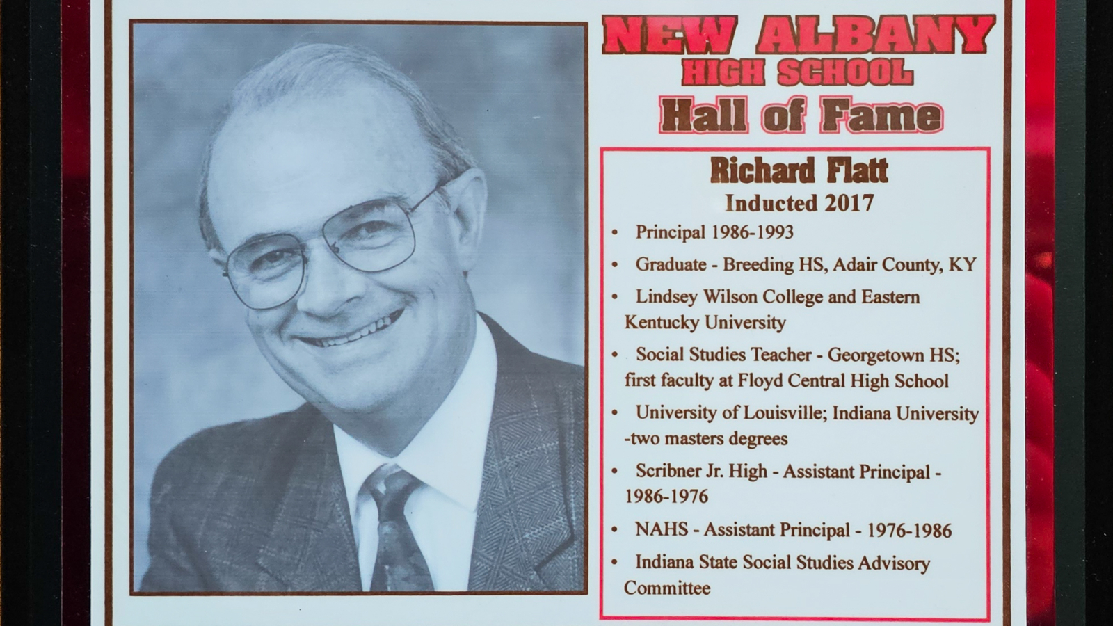 Richard Flatt NAHS Plaque