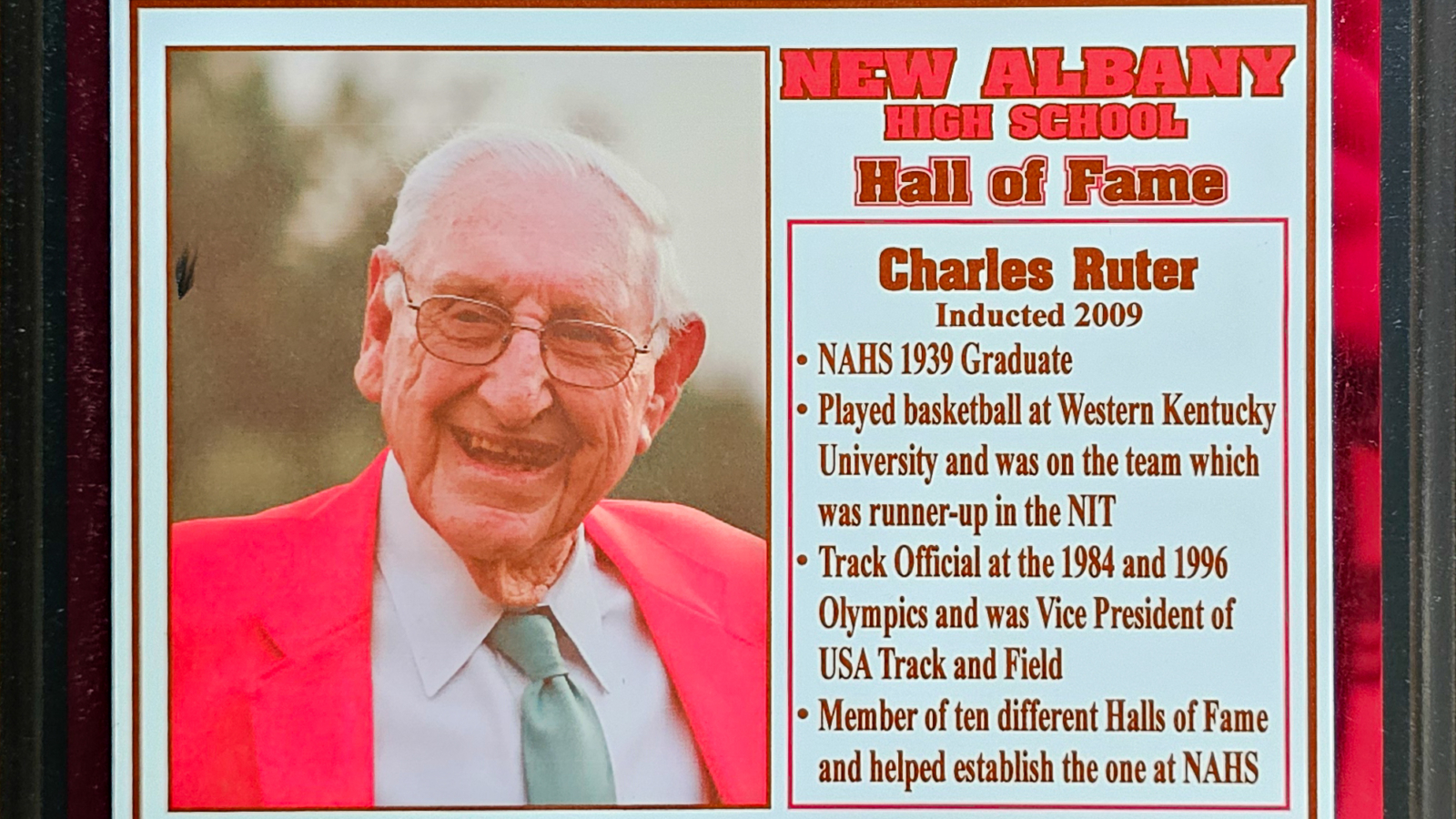 Charles Ruter NAHS Plaque