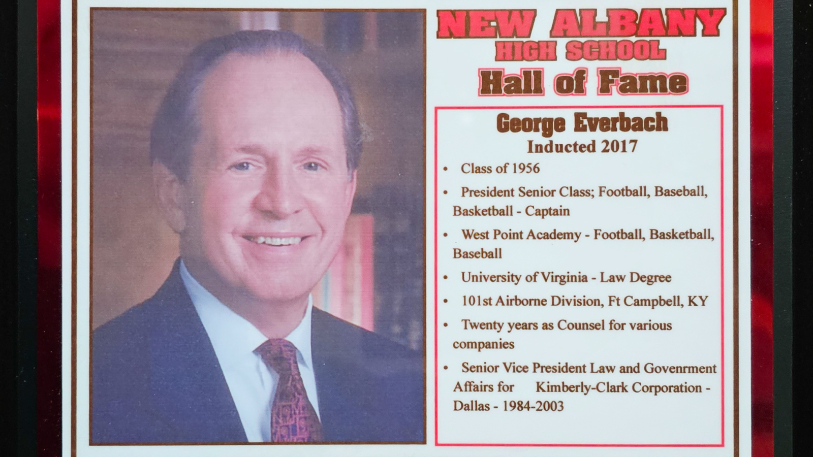 George Everbach NAHS Plaque