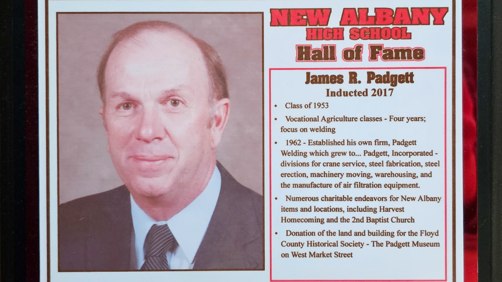 James R. Padgett NAHS Plaque