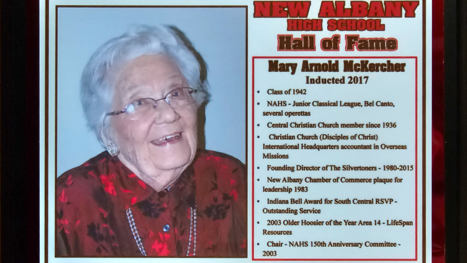 Mary Arnold McKercher NAHS Plaque