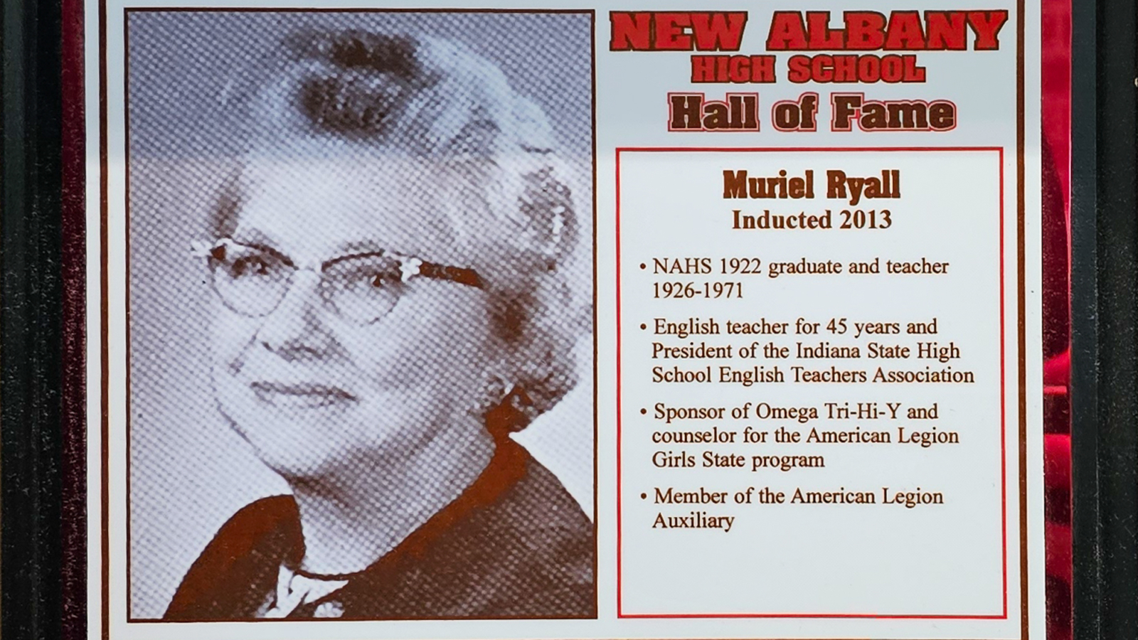 Muriel Ryall NAHS Plaque