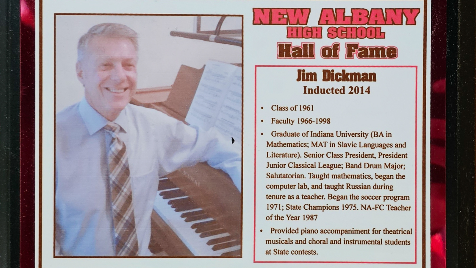 Jim Dickman NAHS Plaque