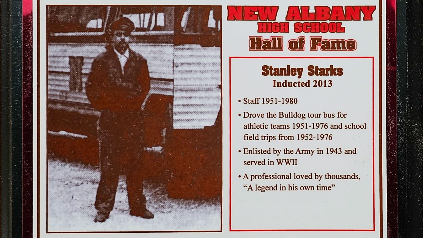 Stanley Starks NAHS Plaque