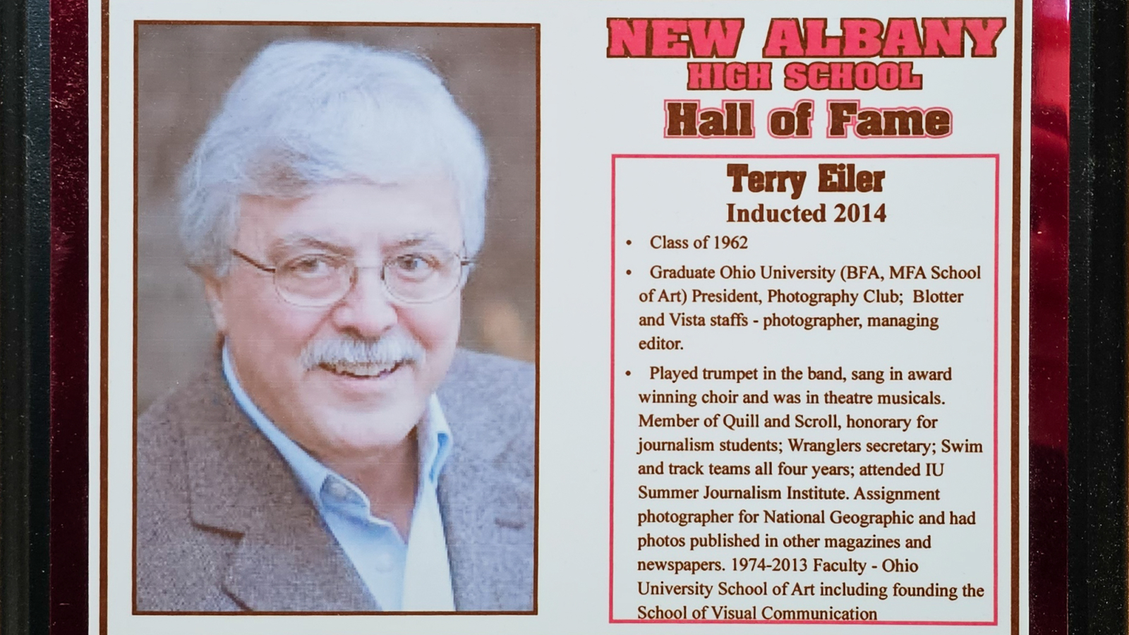 Terry Eiler NAHS Plaque