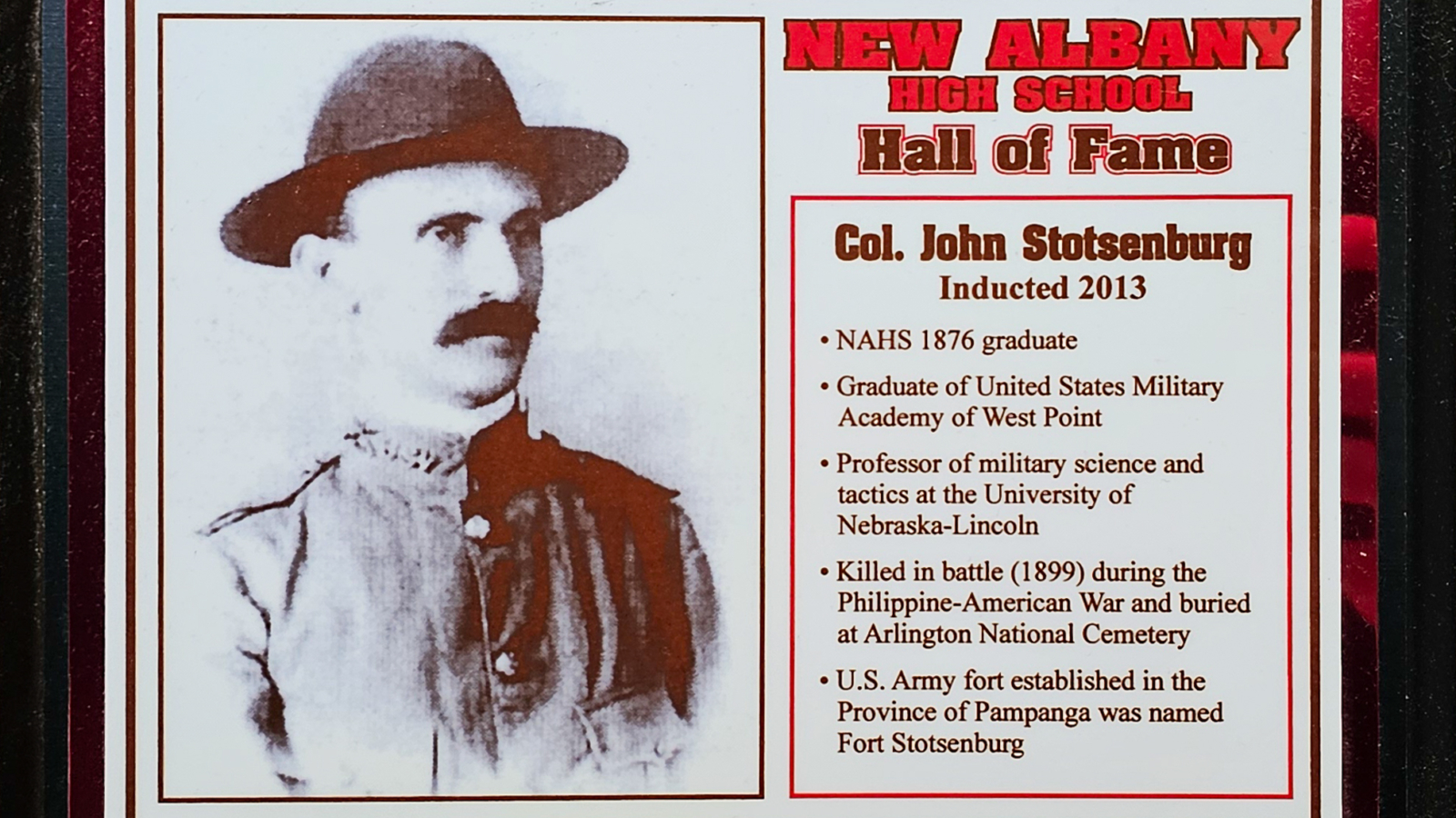 Col. John Stotsenbury NAHS Plaque