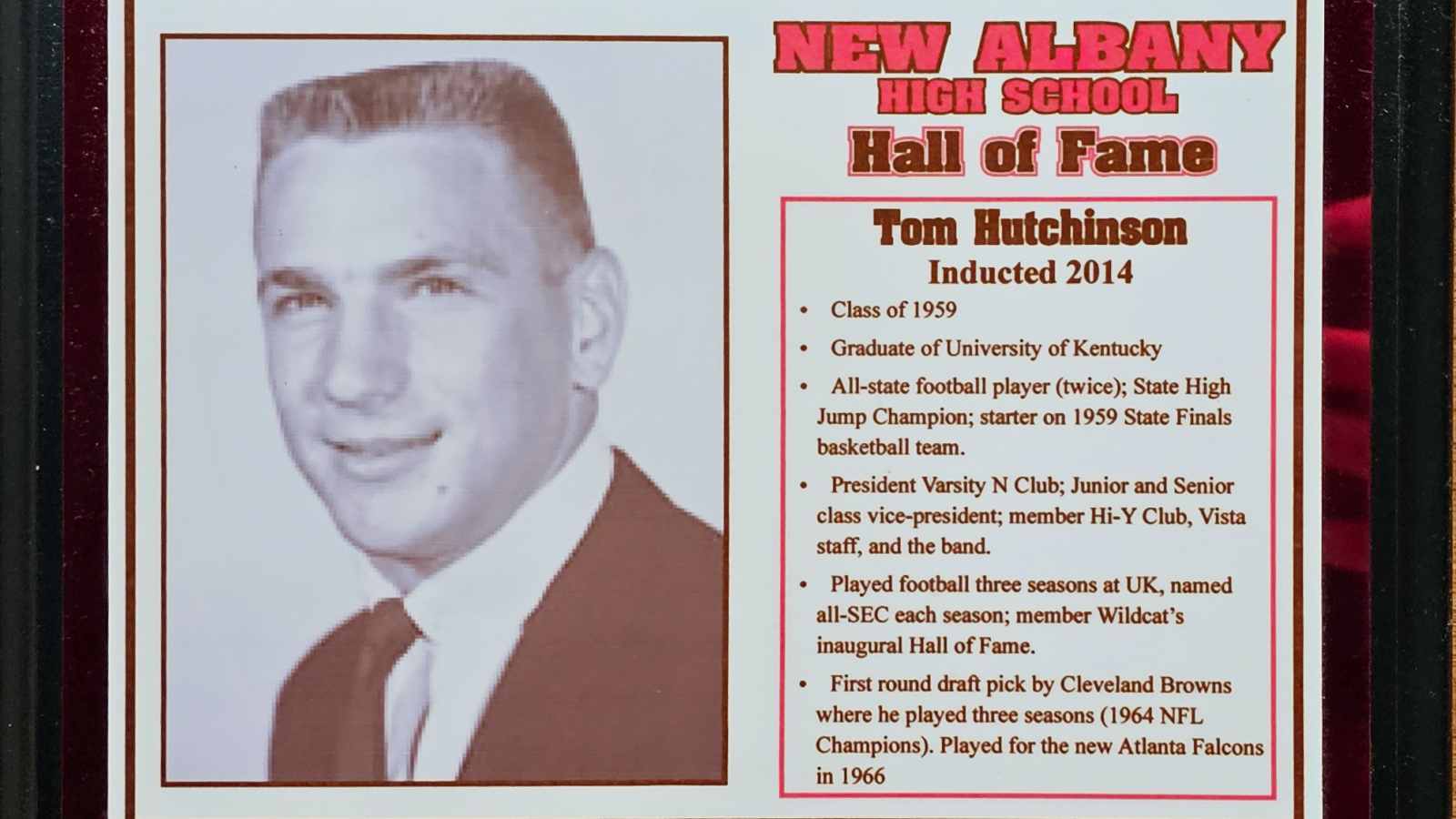 Tom Hutchinson NAHS Plaque 2014