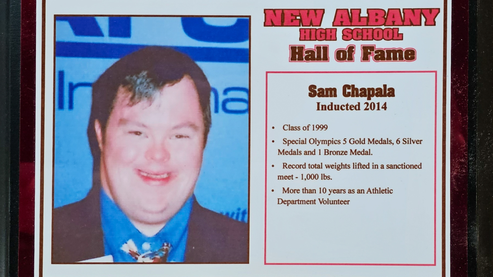 Sam Chapala NAHS Plaque