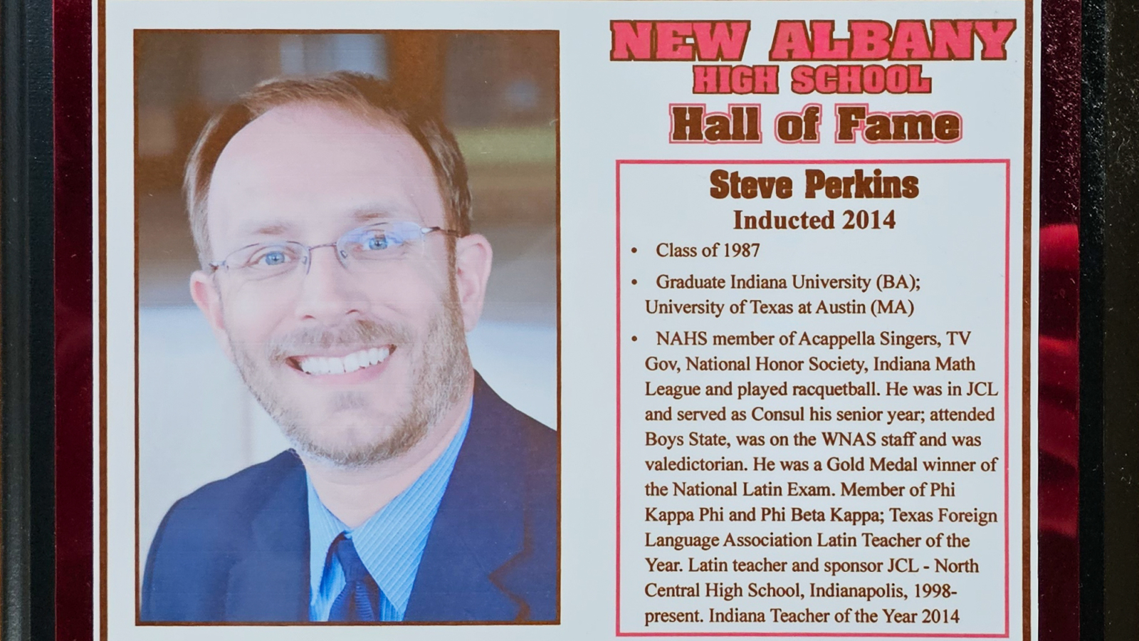 Steve Perkins NAHS Plaque