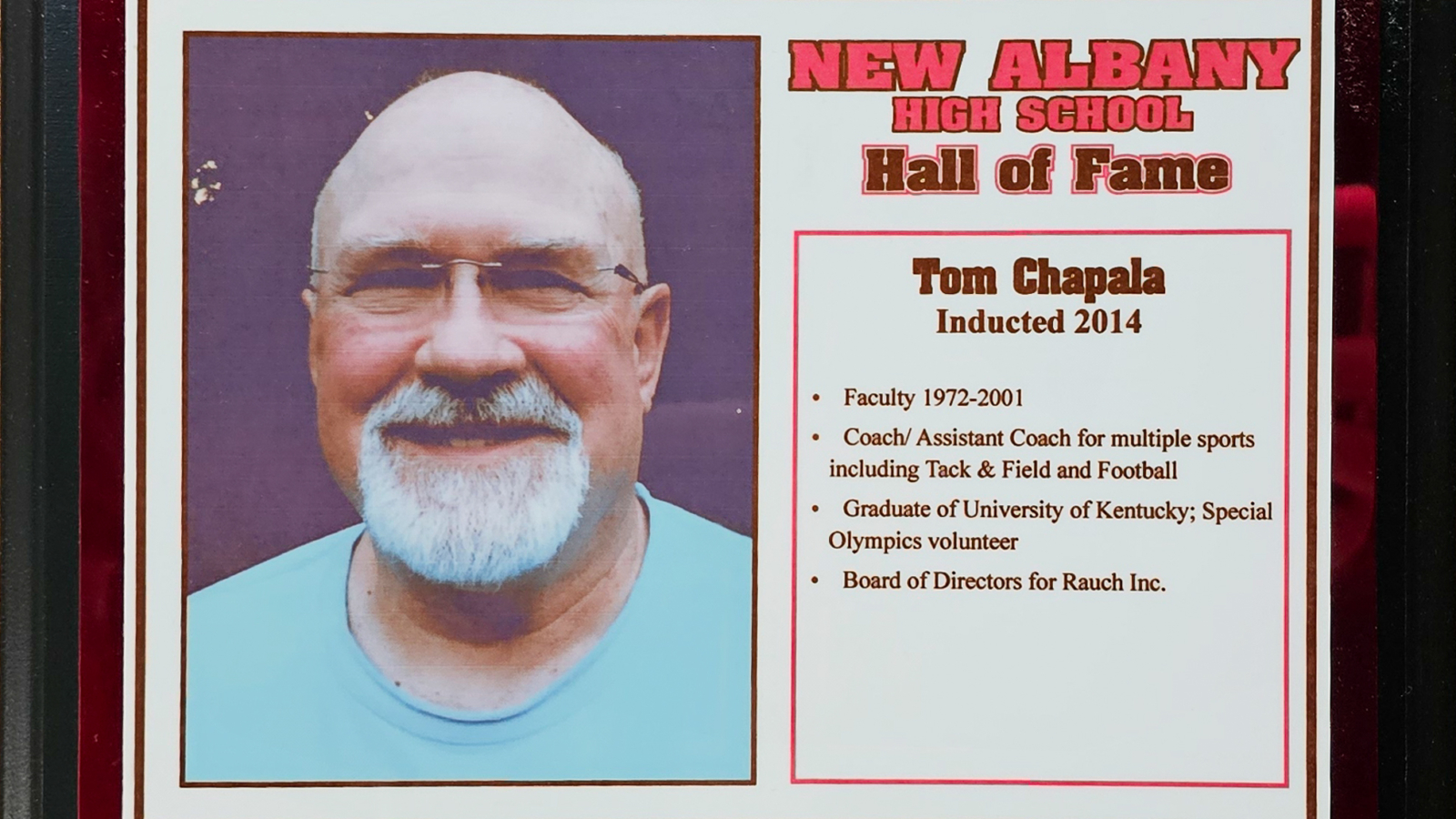 Tom Chapala NAHS Plaque