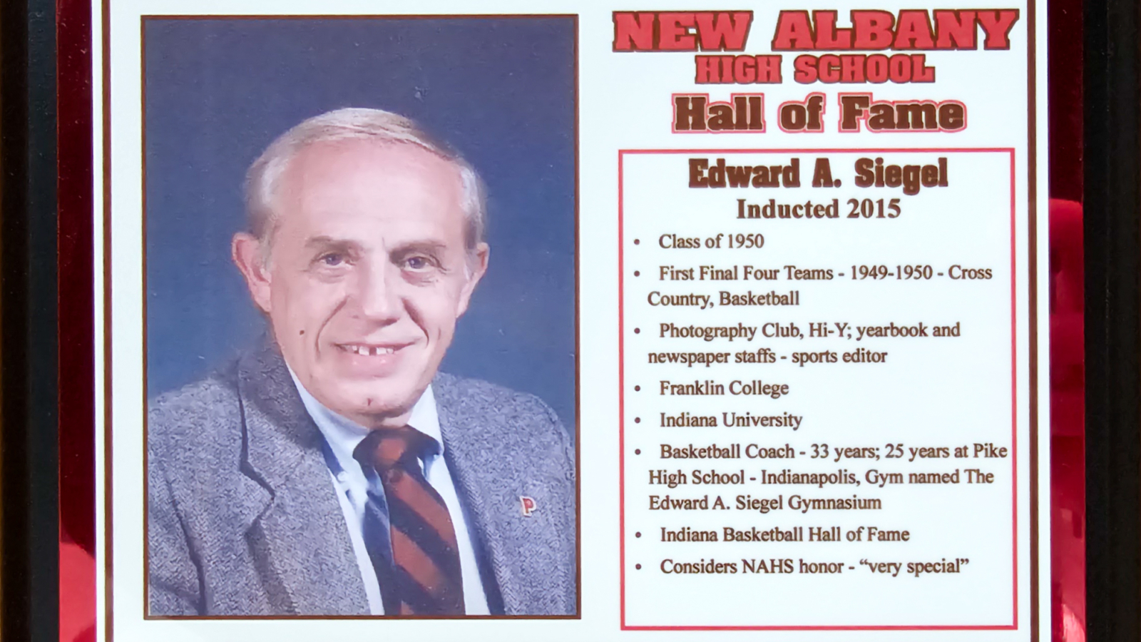 Edward A. Siegel NAHS Plaque