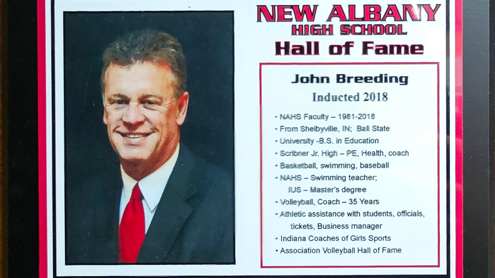 John Breeding NAHS Plaque