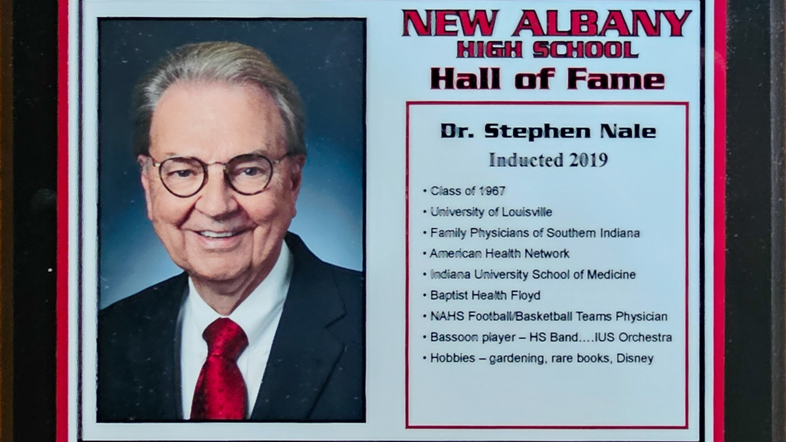 Dr. Stephen Nale NAHS Plaque