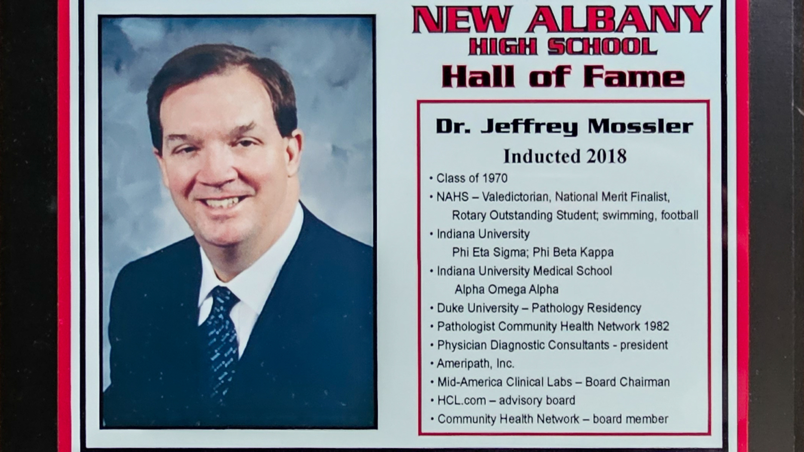 Dr. Jeffrey Mossier NAHS Plaque