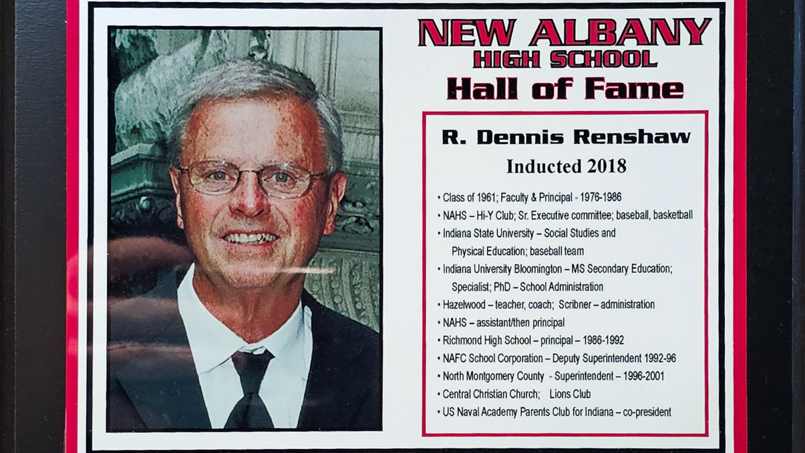R. Dennis Renshaw NAHS Plaque
