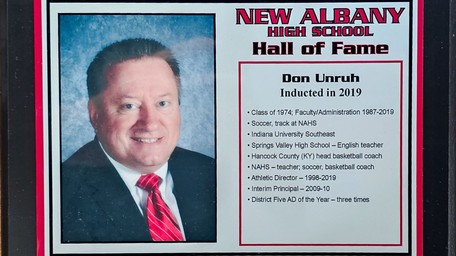 Don Unruh NAHS Plaque