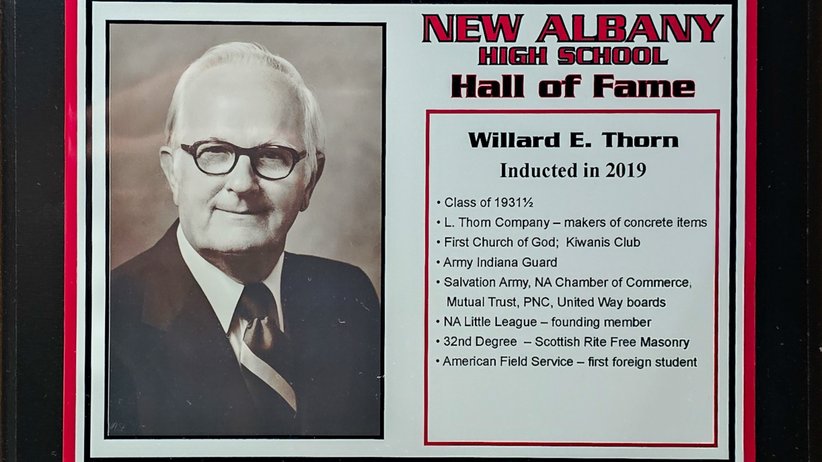 Willard E. Thorn NAHS Plaque