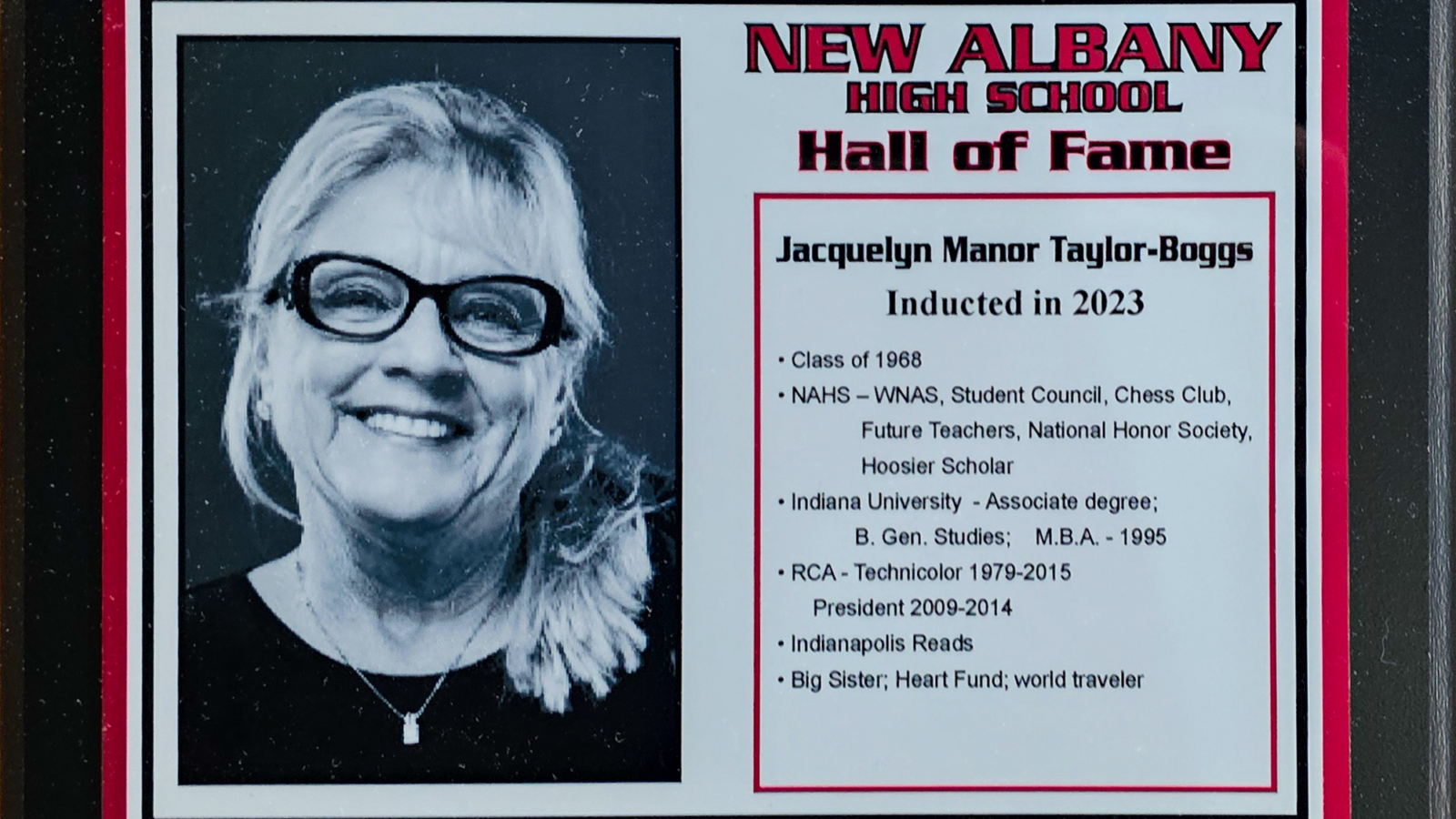 Jacquelyn Manor Taylor-Boggs NAHS Plaque