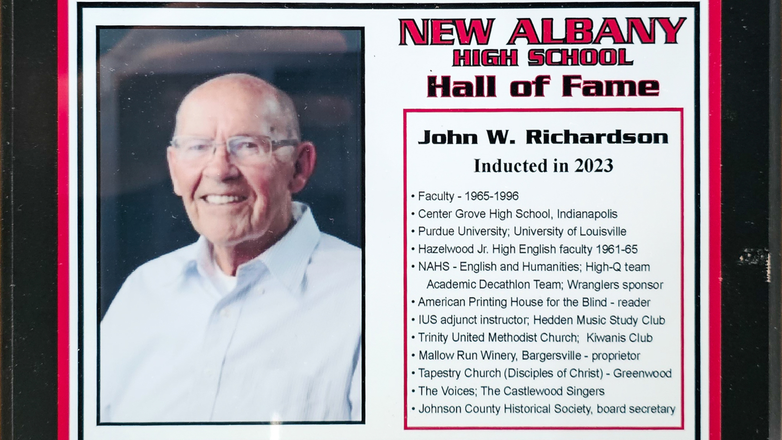 John W. Richardson NAHS Plaque