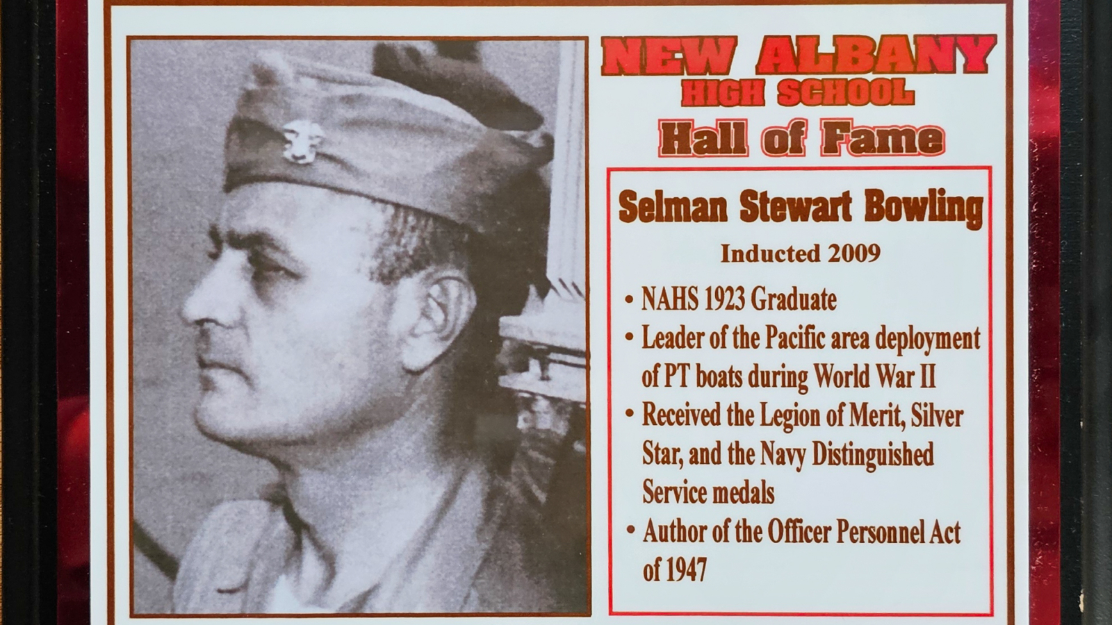 Selman Stewart Bowling NAHS Plaque