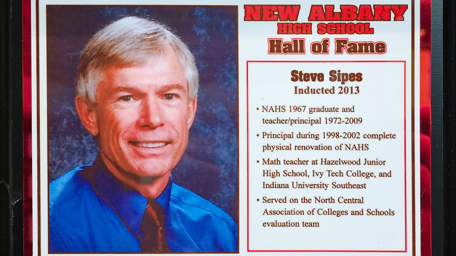 Steve Sipes NAHS Plaque
