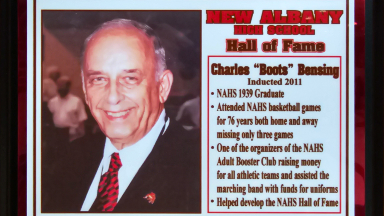 Charles "Boots" Bensing NAHS Plaque