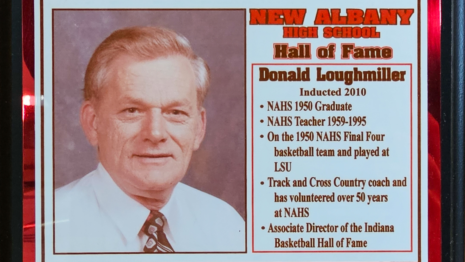 Donald Loughmiller NAHS Plaque