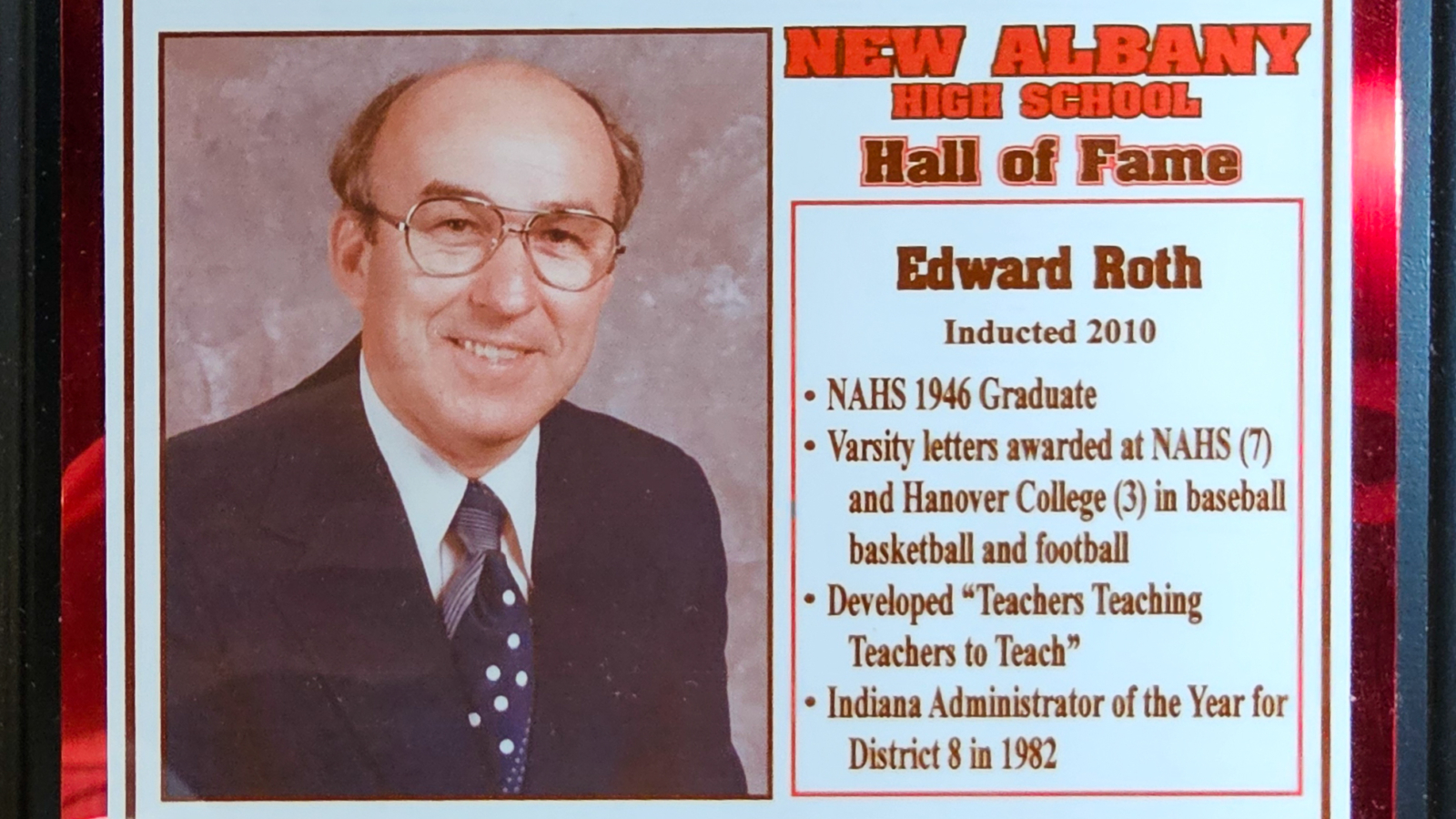 Edward Roth NAHS Plaque