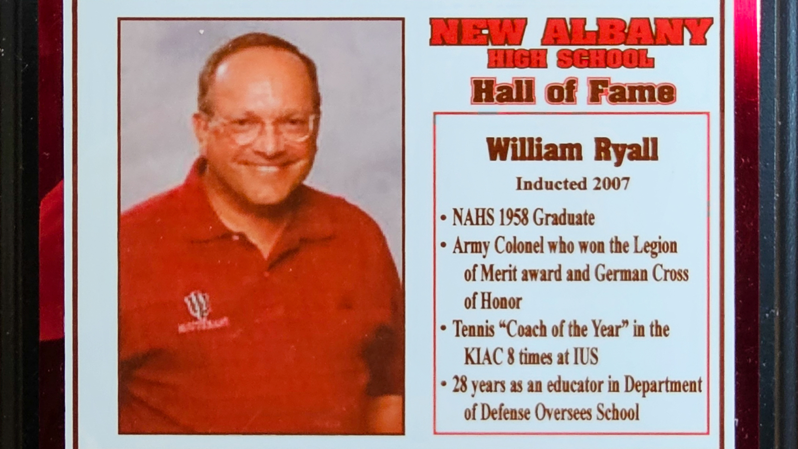 William Ryall NAHS Plaque
