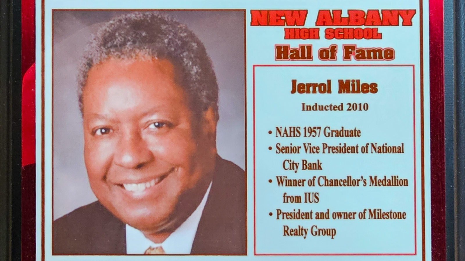 Jerrol Miles NAHS Plaque