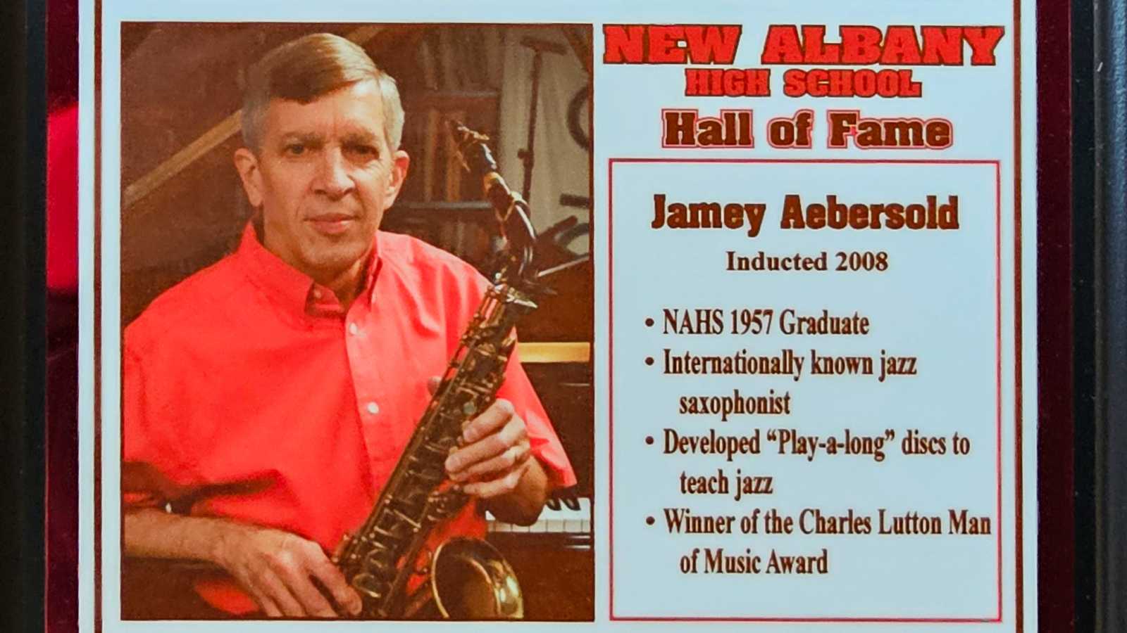 Jamey Aebersold NAHS Plaque