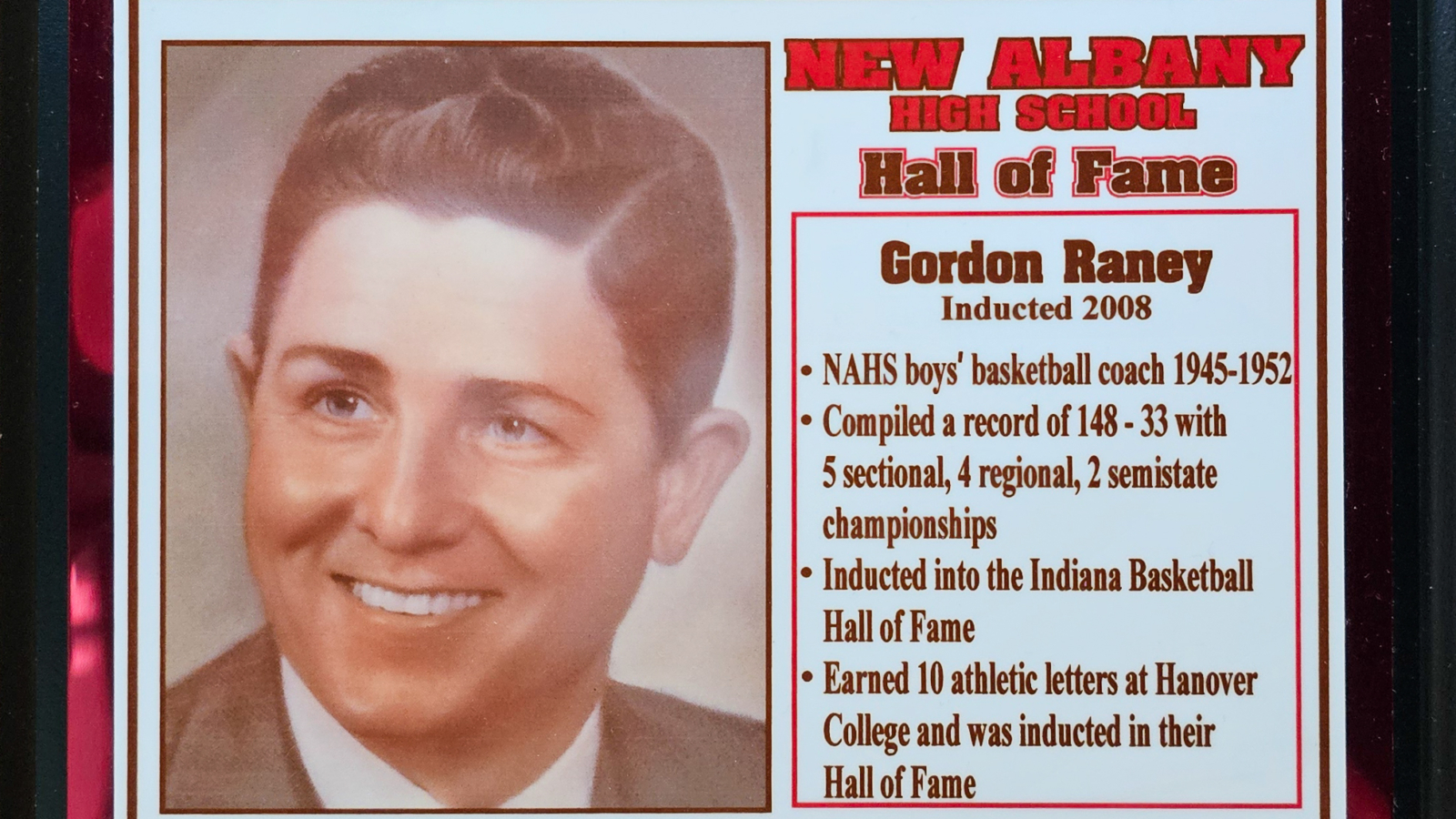 Gordon Raney NAHS Plaque