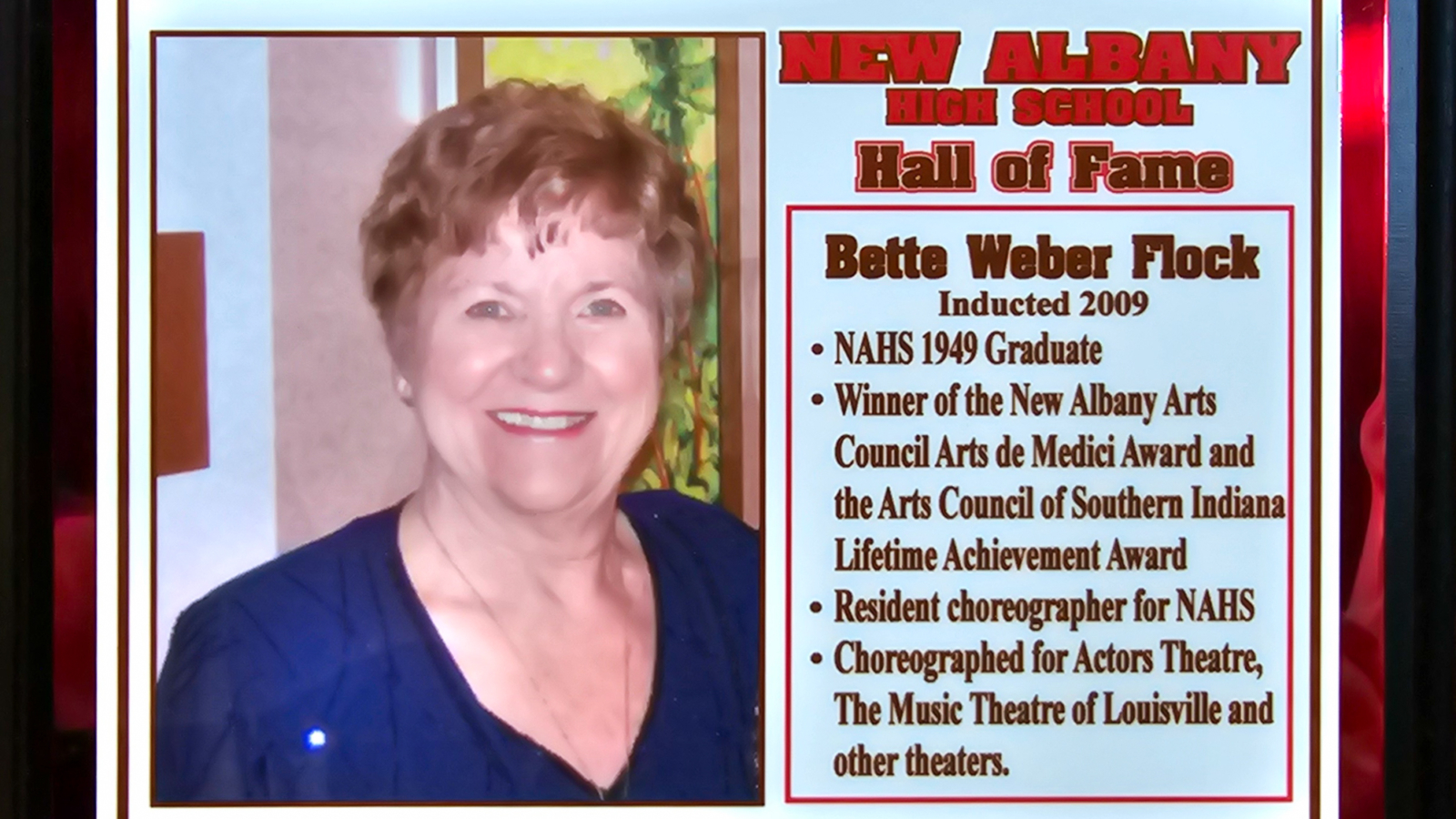 Bette Weber Flock NAHS Plaque