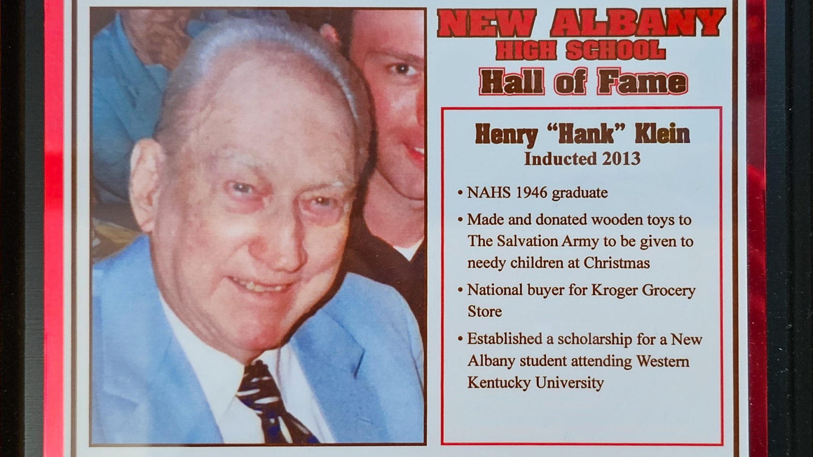 Henry "Hank" Klein NAHS Plaque