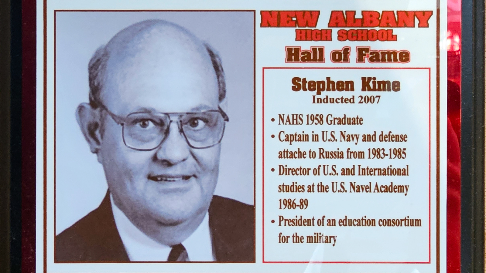 Stephen Kime NAHS Plaque