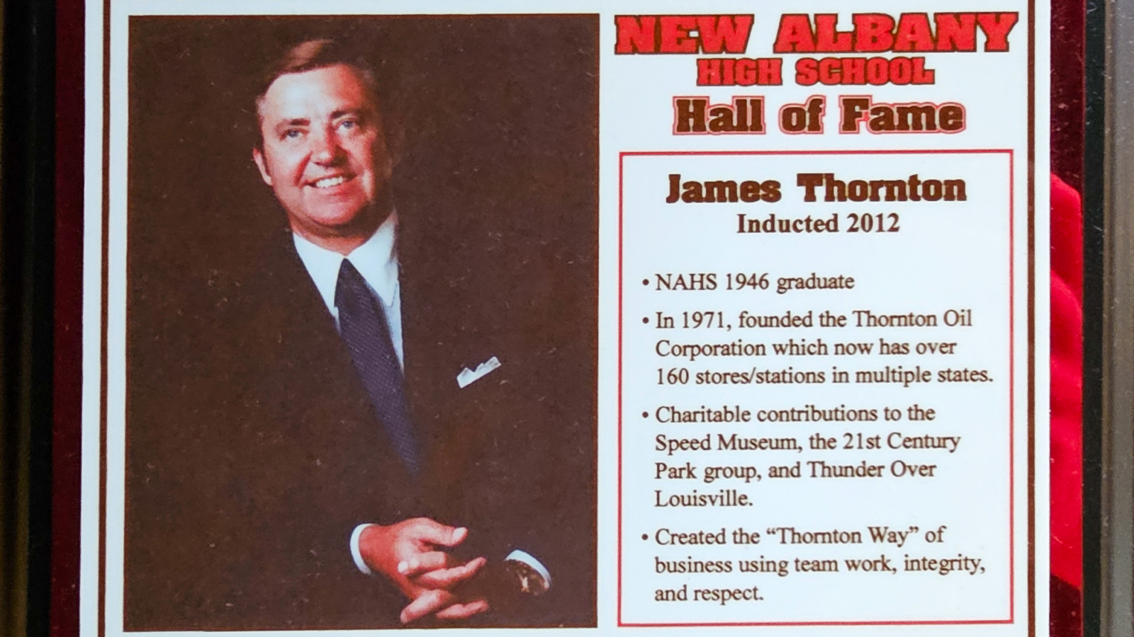 James Thorton NAHS Plaque