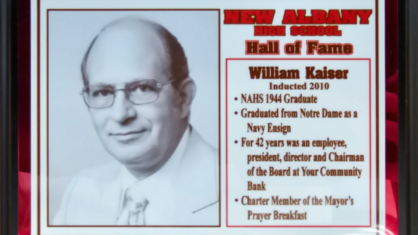 William Kaiser NAHS Plaque