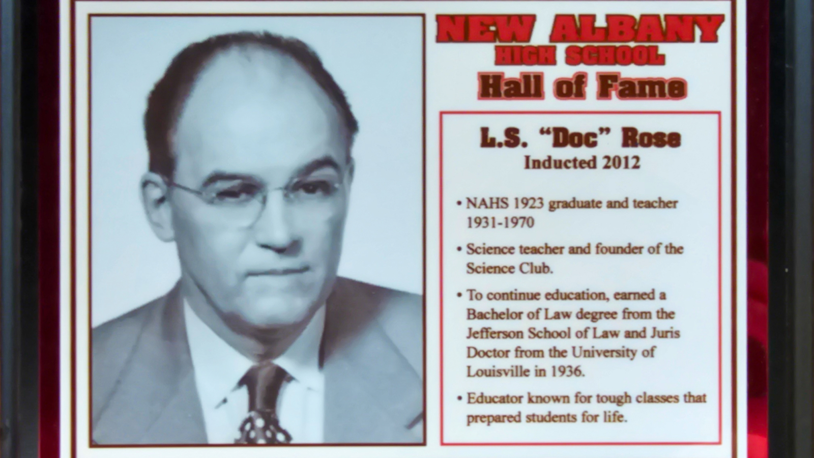L.S. "Doc" Rose NAHS Plaque