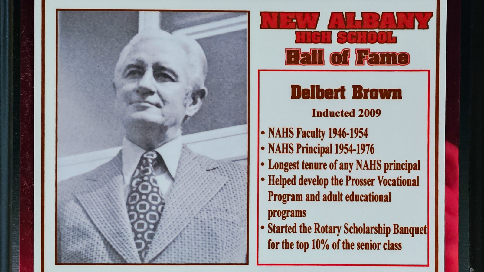 Delbert Brown NAHS Plaque