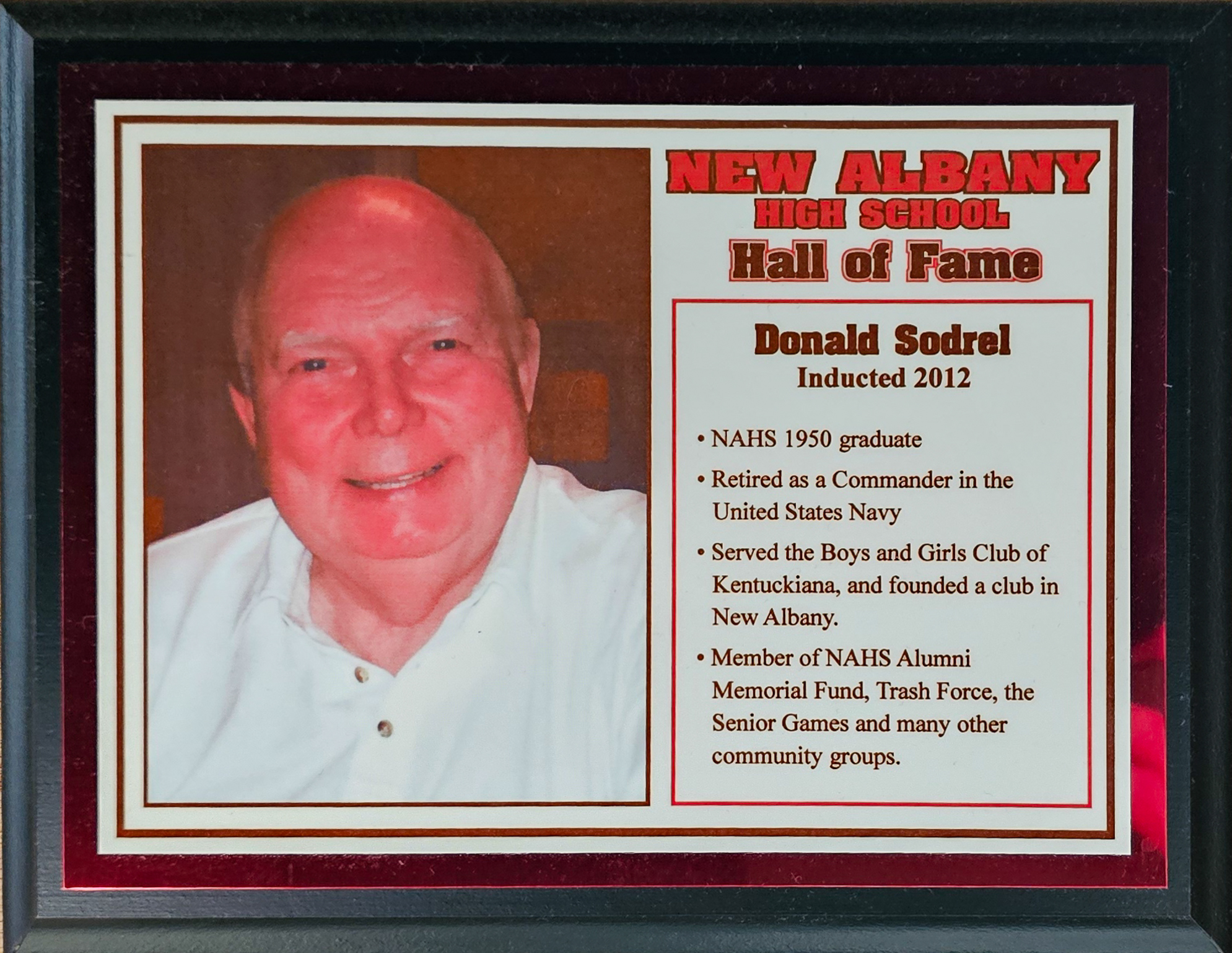 Donald Sodrel NAHS Plaque