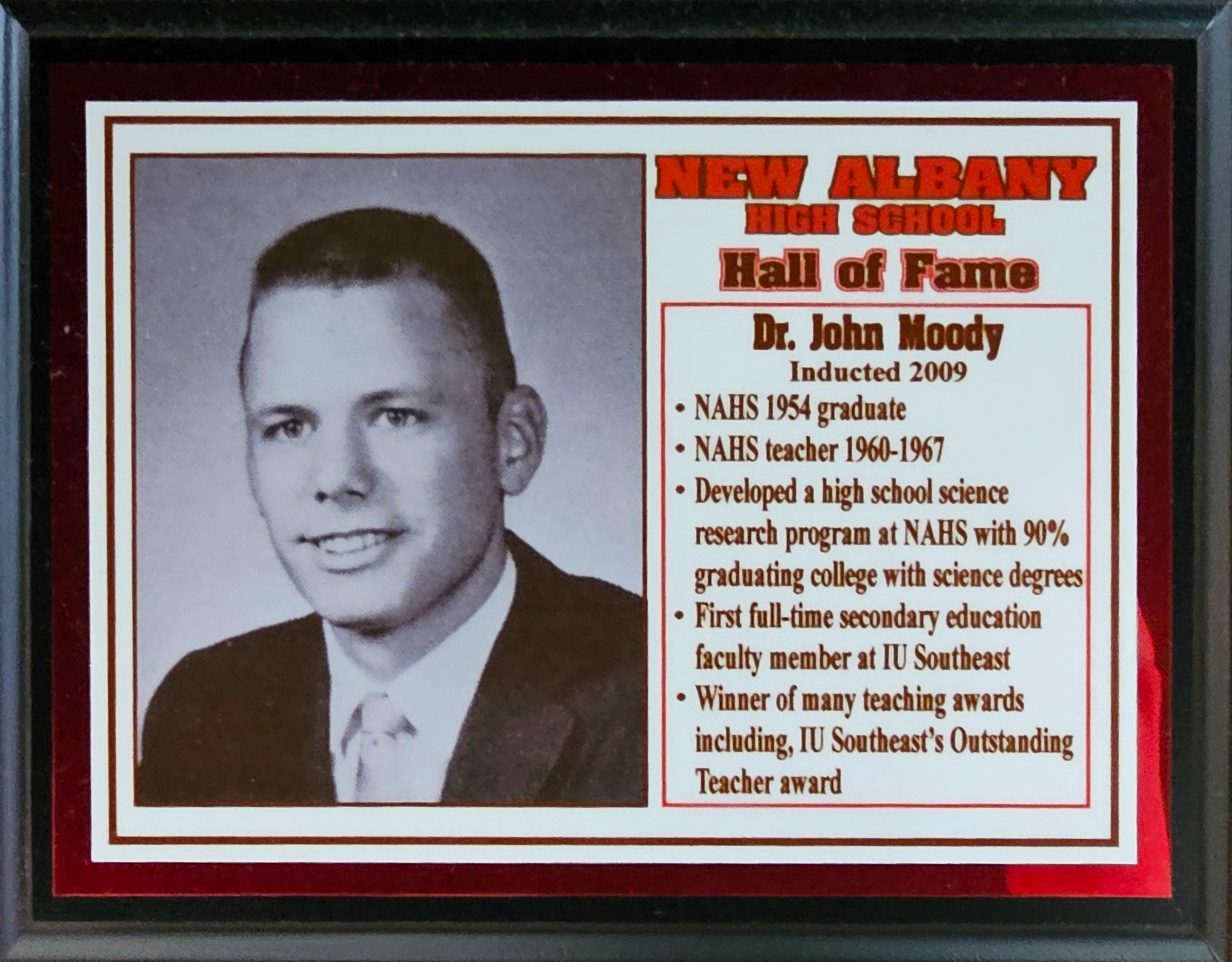 Dr. John Moody NAHS Plaque