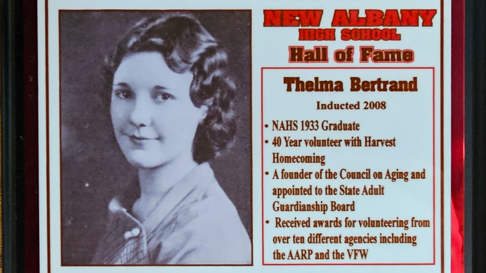 Themla Bertrand NAHS Plaque