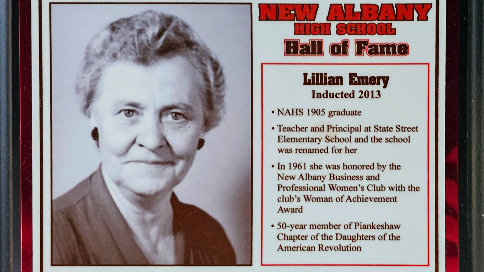 Lillian Emery NAHS Plaque