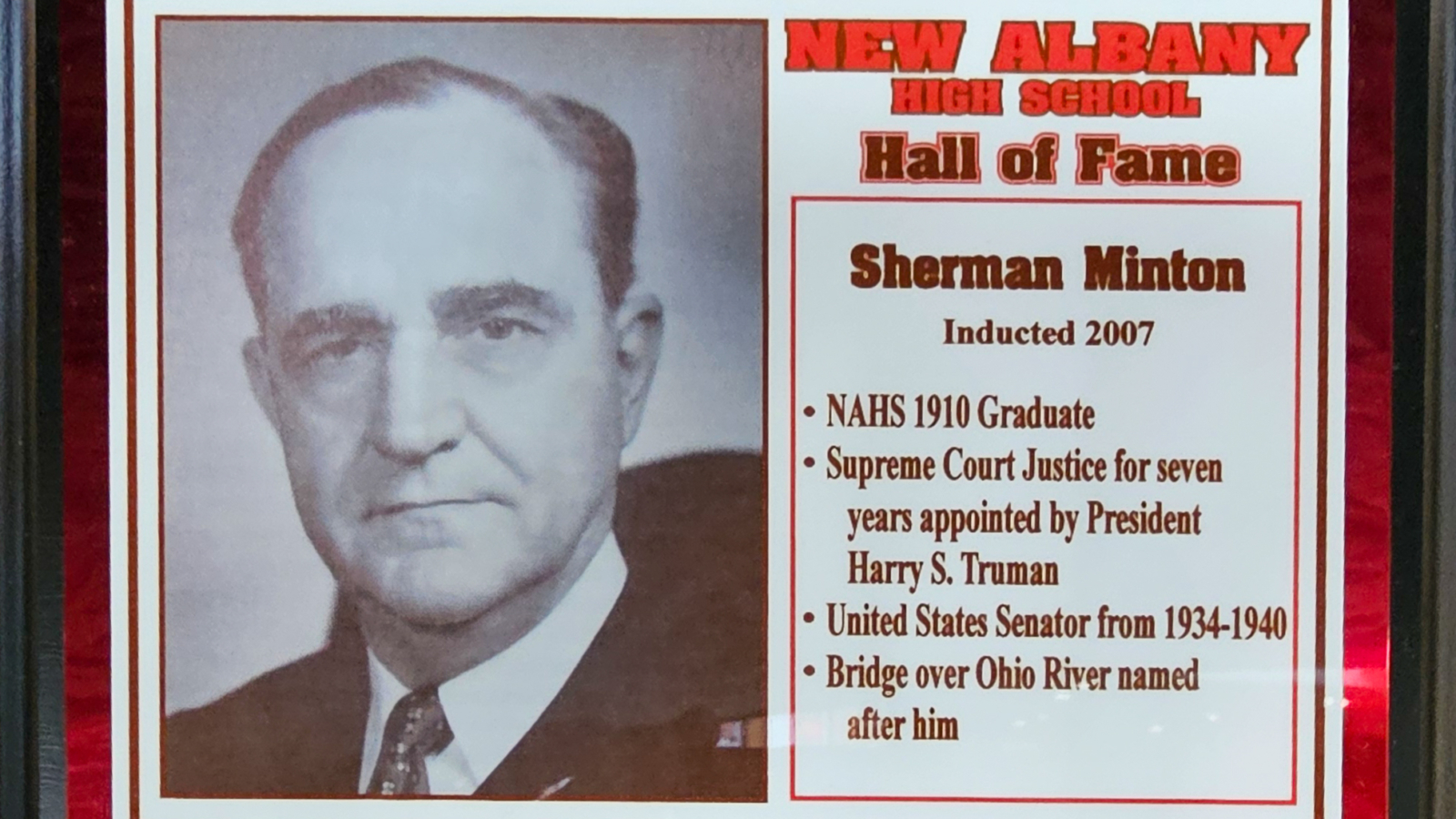 Sherman Minton NAHS Plaque