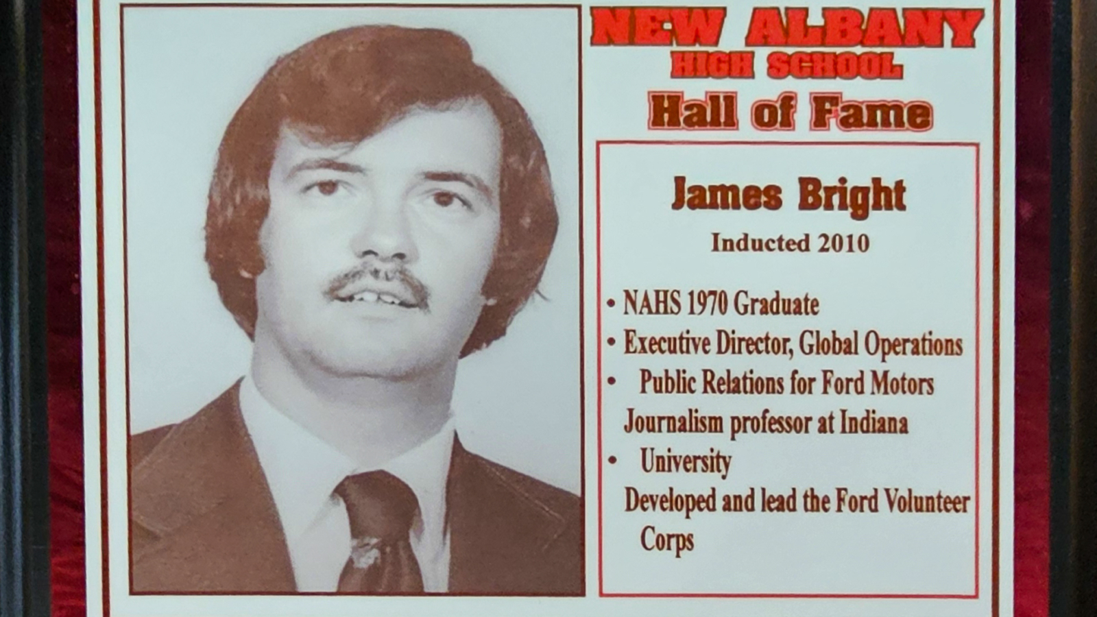 James Bright NAHS Plaque