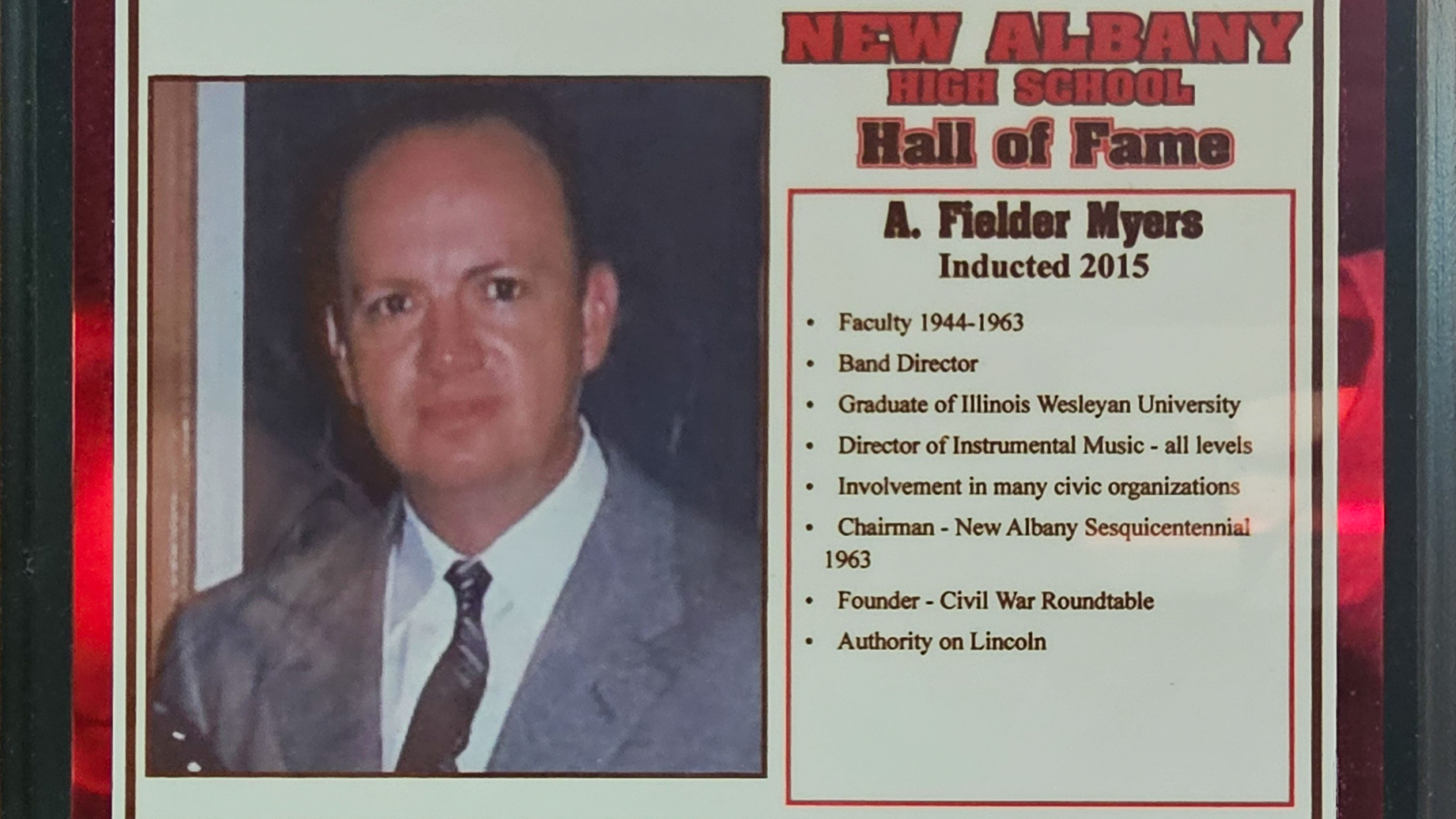 A. Fielder Myers NAHS Plaque