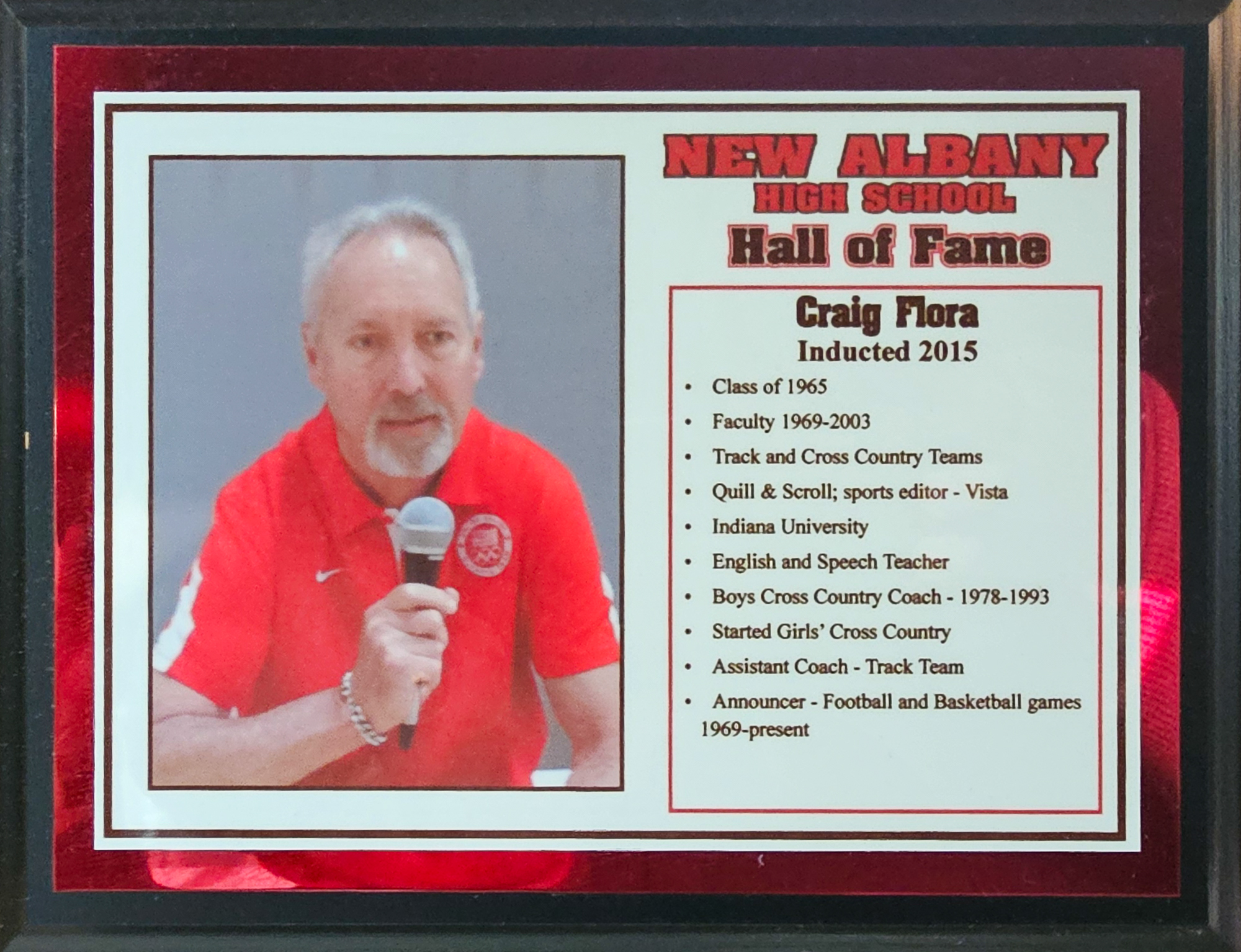Craig Flora NAHS Plaque