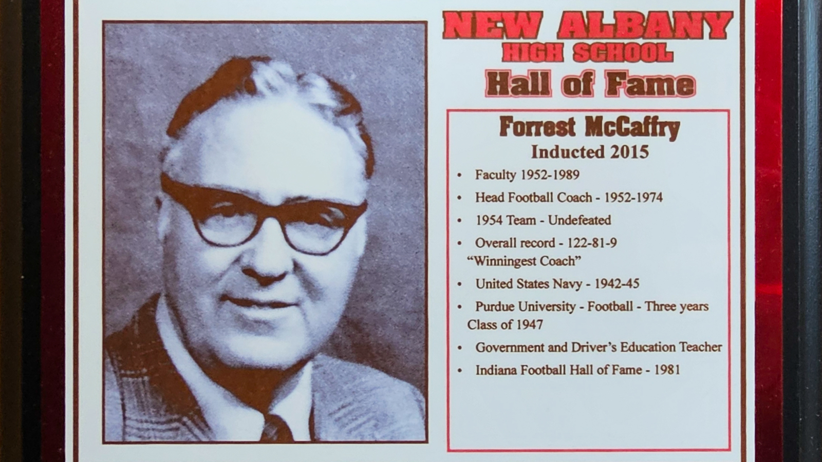 Forrest McCaffry NAHS Plaque