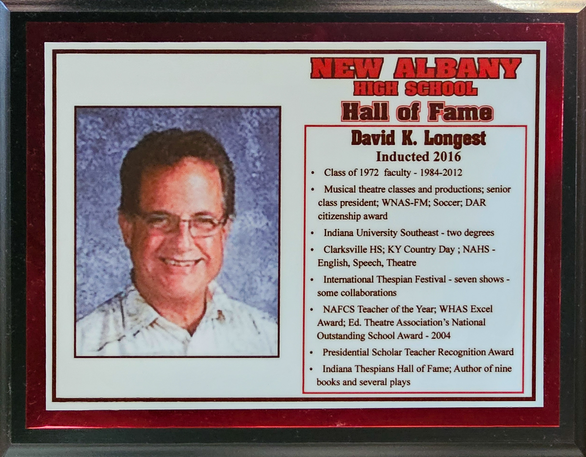 David K. Longest NAHS Plaque